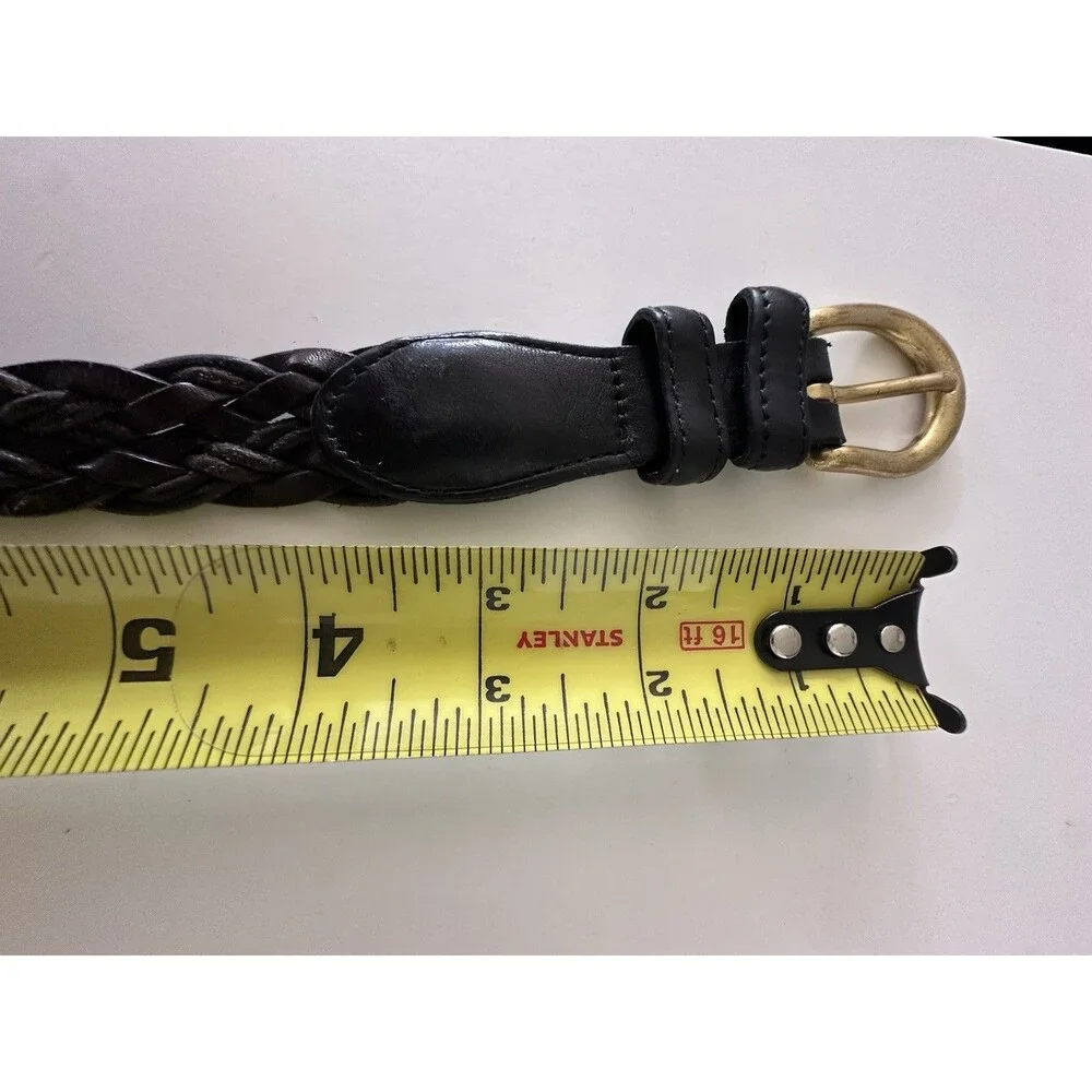 Coach Vintage Black Braided Leather Belt Size 38 Brass Buckle